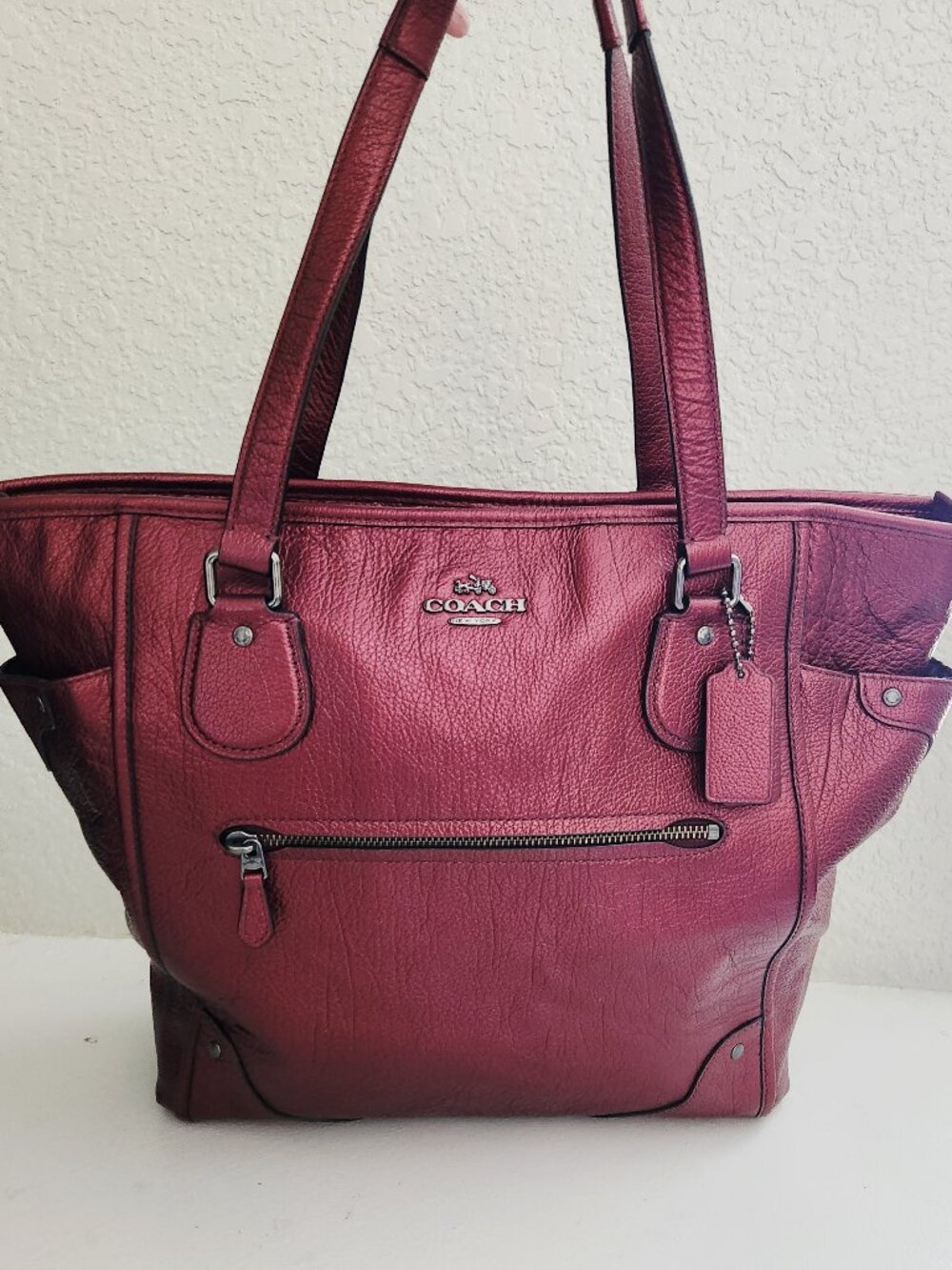 Euc Coach Mickie Metallic Red Tote Bag Purse Xlarge